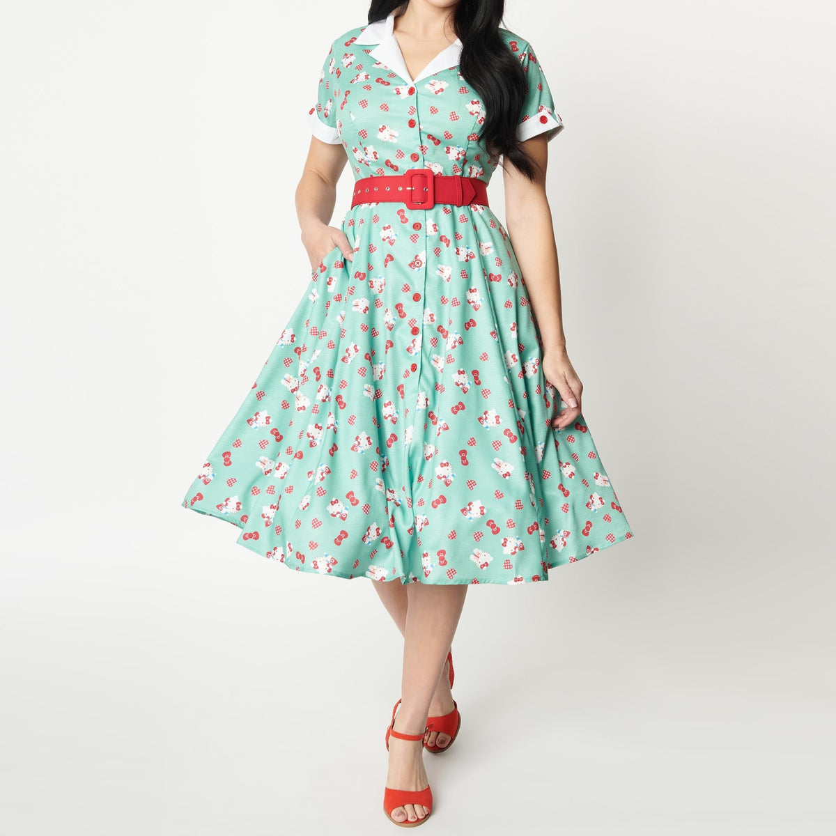 Unique Vintage Swing Dress (Mint) - Sanrio